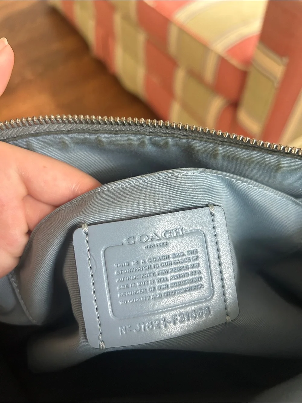 Coach Brown Signature Canvas Satchel with Light Blue Trim